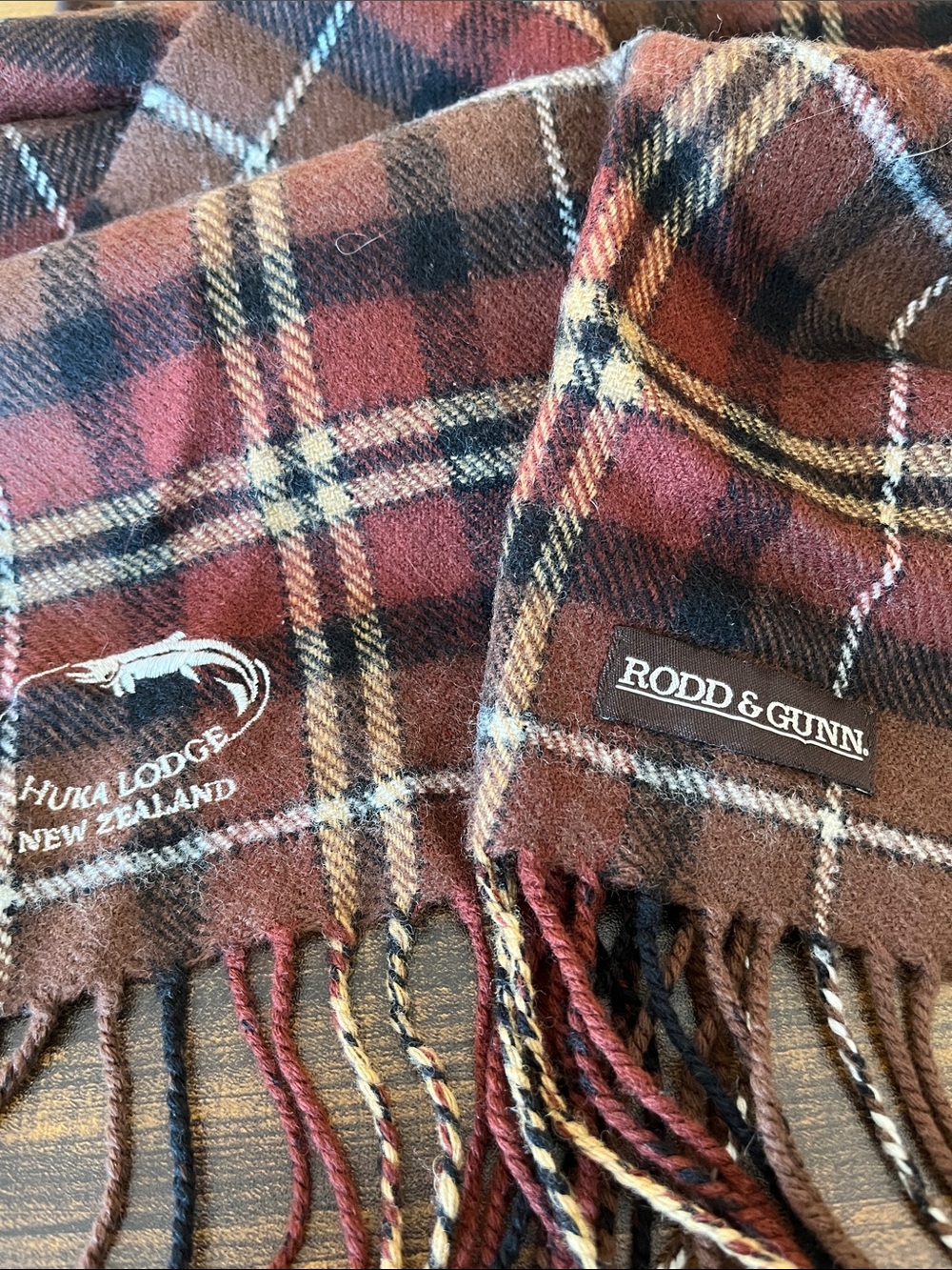 Rodd & Gunn Plaid Fringe Scarf - Rust, Brown & Black